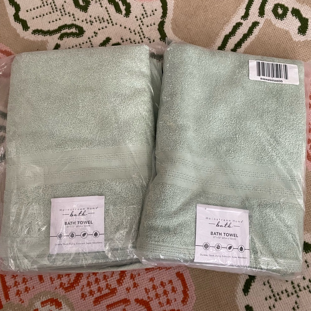 Mint green bath towels